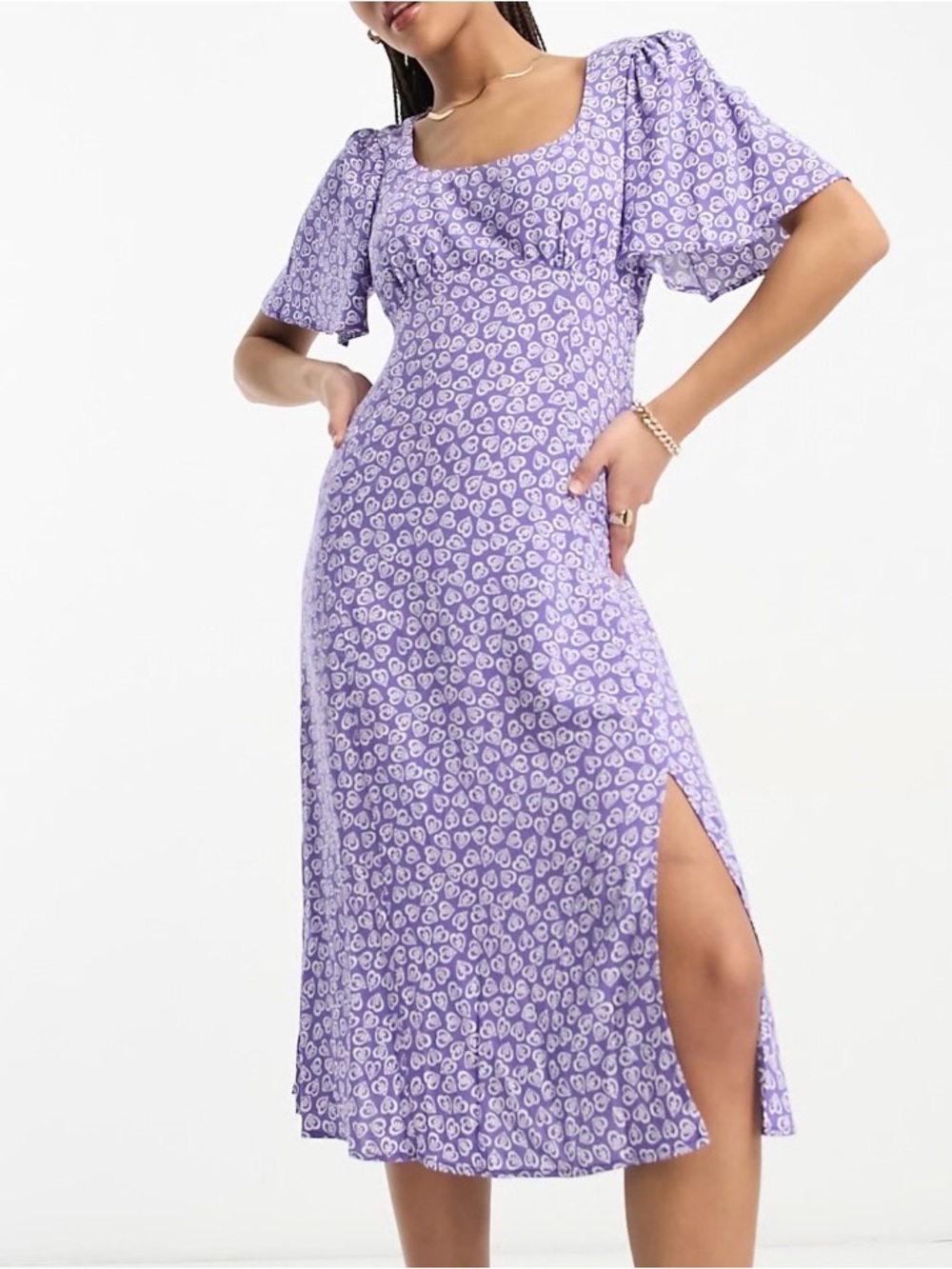 Nobody's Child Dee Dee split midi dress in blue ditsy floral